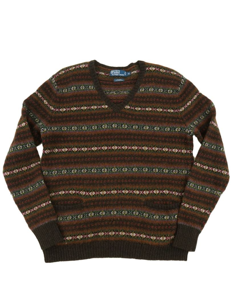 ラルフローレン　フェアアイル柄vネック ラルフローレン フェアアイル柄 Vネック ポケ付き ウールセーター 表記