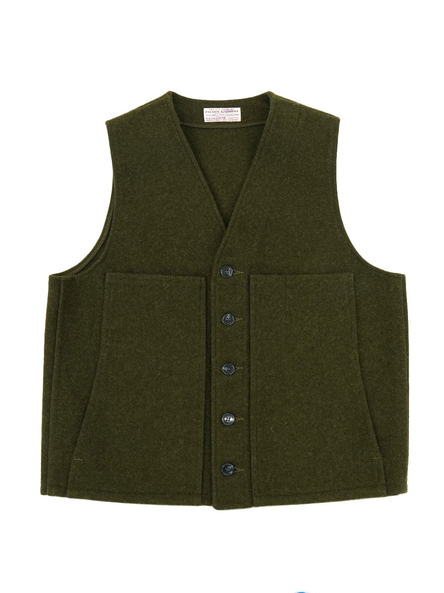 FILSON オリーブグリーン ベスト XS FILSON マッキーノウールベスト オリーブグリーン 実寸(40～42位