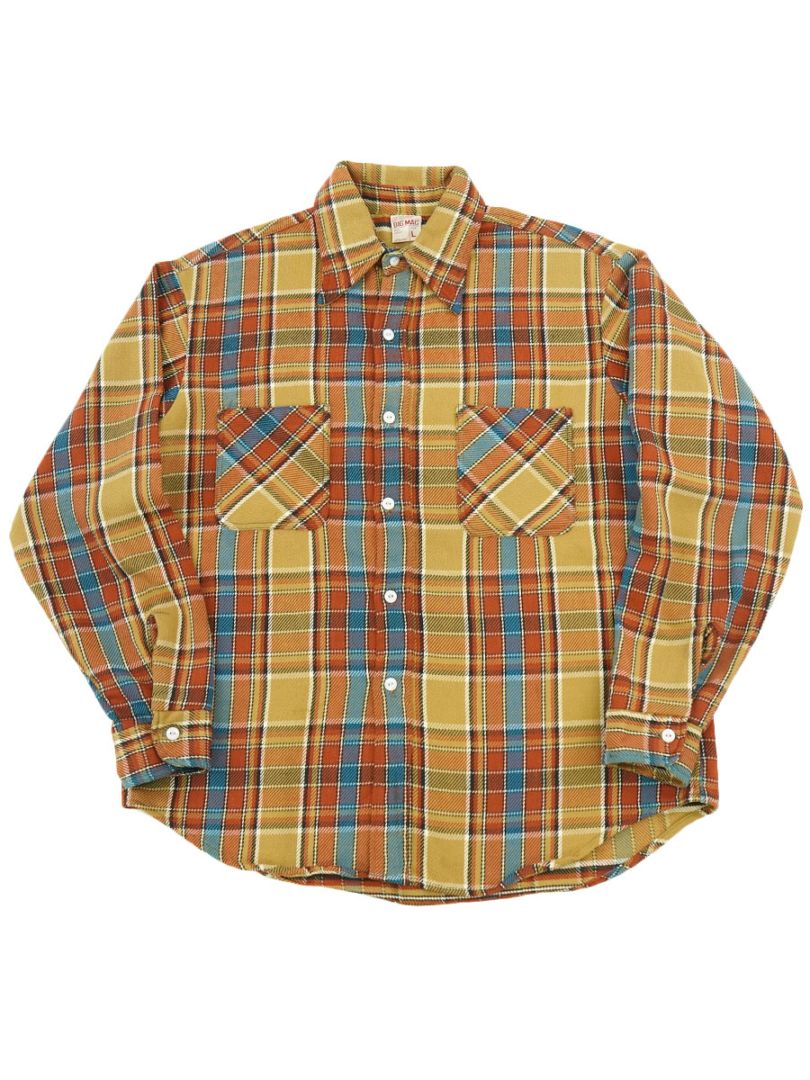 70's BIGMAC ネルシャツ 単色タグ 好配色 ブルー イエロー 皿ボタン