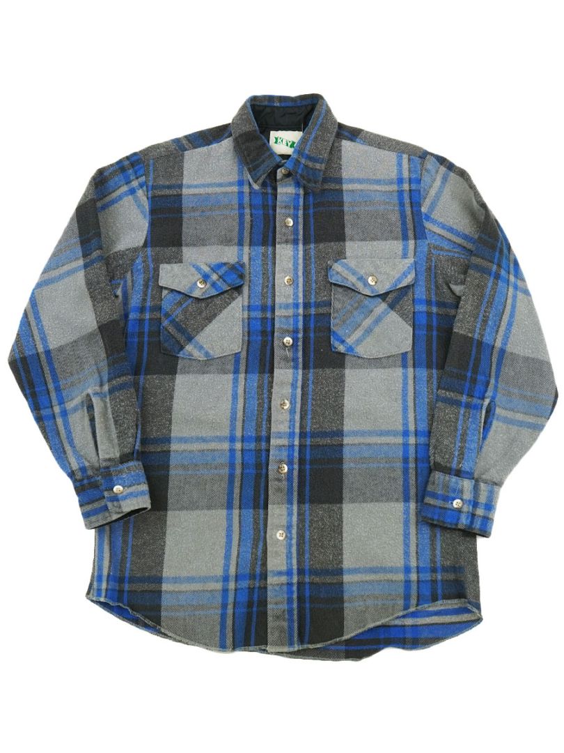 90's KEY 青黒灰チェック フランネルシャツ 実寸(S位) | NEW