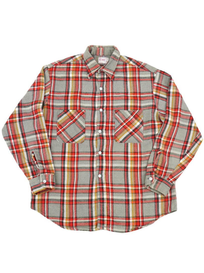 70's BIGMAC ネルシャツ 単色タグ 好配色 ブルー イエロー 皿ボタン