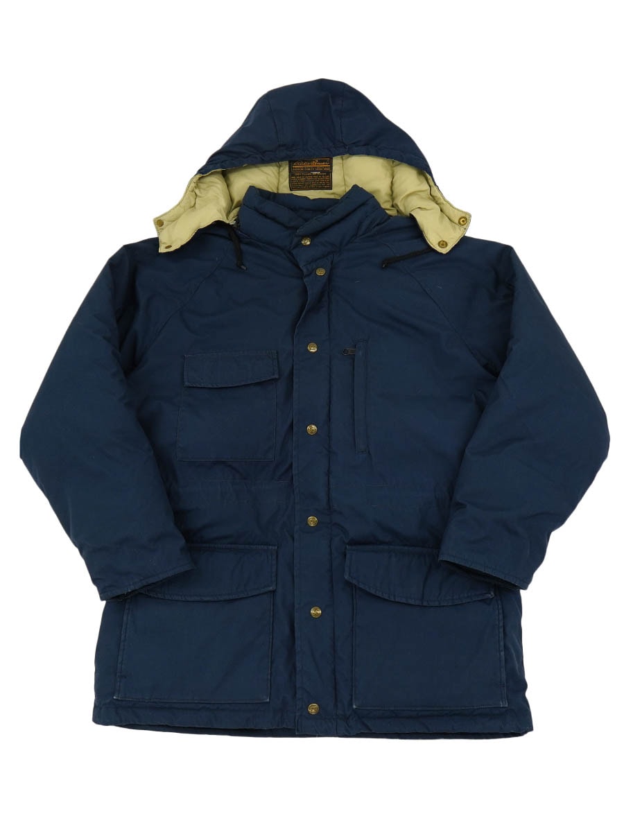 80's 黒タグ エディーバウアー フード付き ダウンジャケット ダークネイビー 実寸(L位)