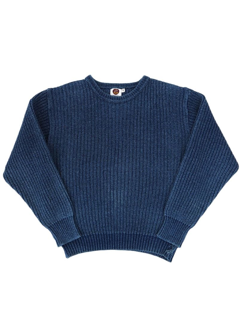 90's Jma Plum 畦編み コットンニットセーター インディゴブルー 表記