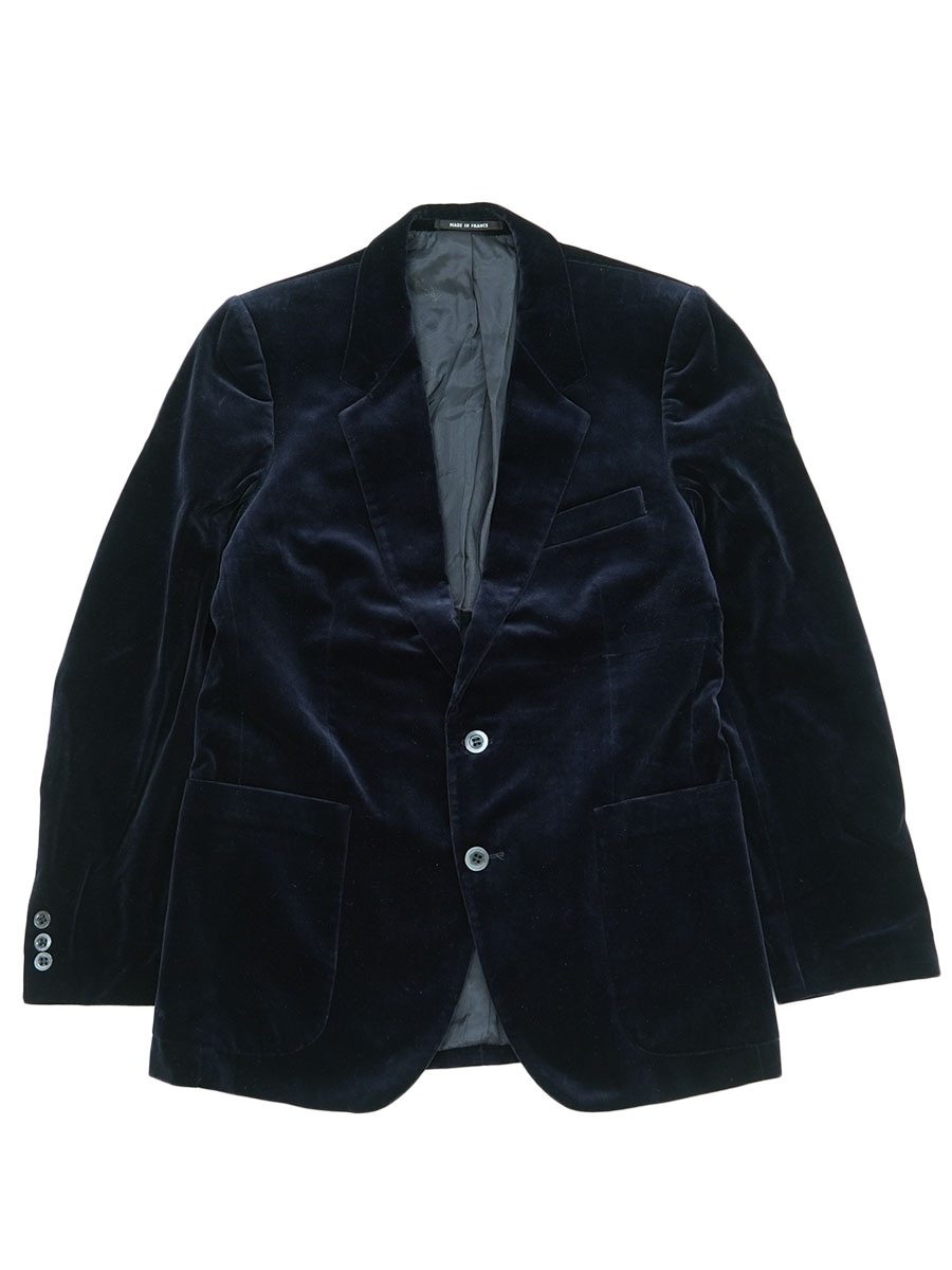 80's YVES SAINT LAURENT ベロアジャケット ネイビー 実寸(M位) FRANCE