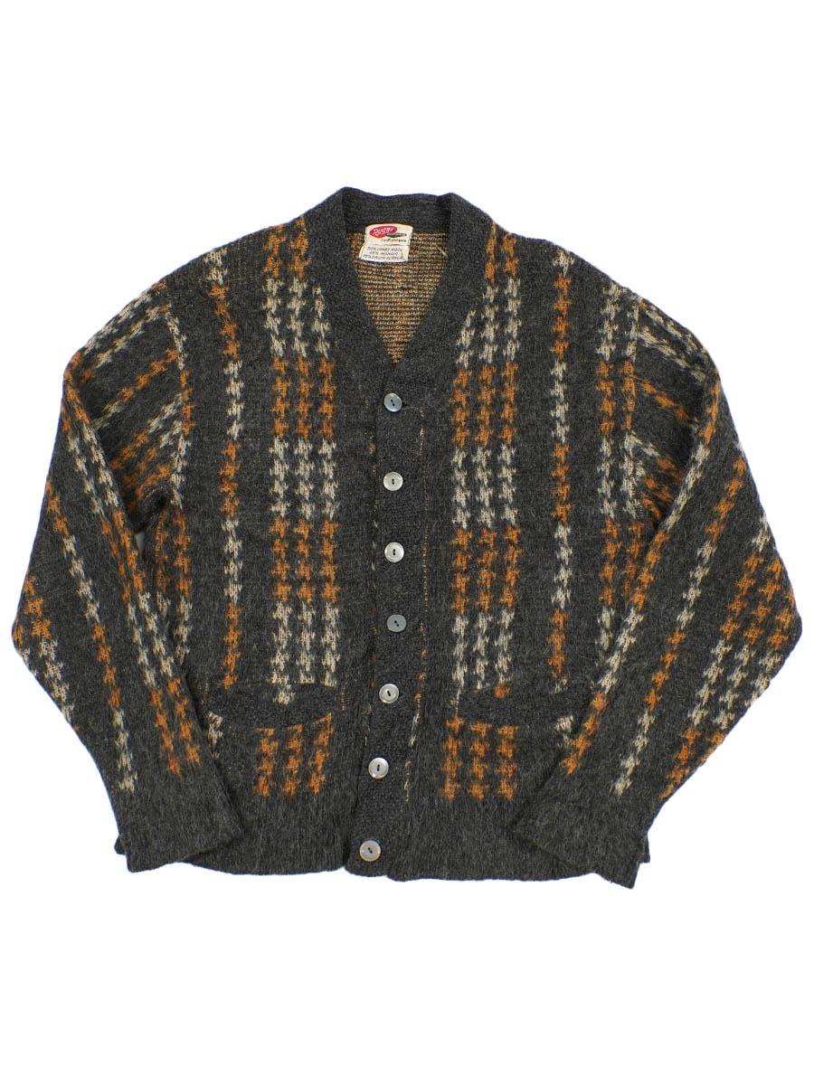 60s 柄モヘアカーディガン 60's RUGBY SPORTSWEAR 総柄 ウールモヘアカーディガン 表記(M