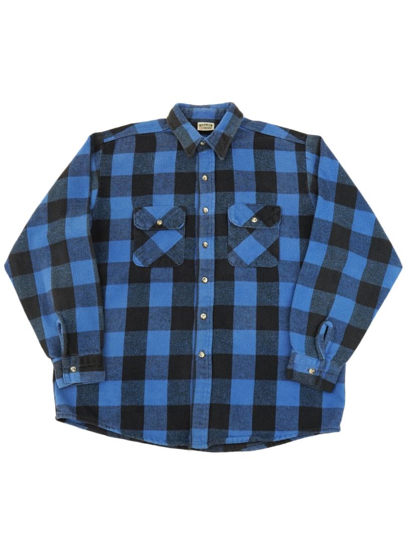90's FIVEBROTHER 黒×青ブロックチェック フランネルシャツ 表記