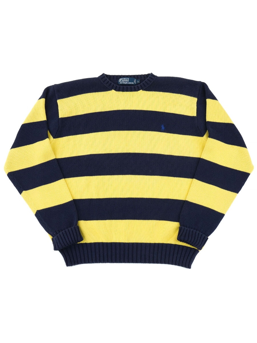 ラルフローレン ネイビー×イエロー ワイドボーダー コットンセーター 表記(L)