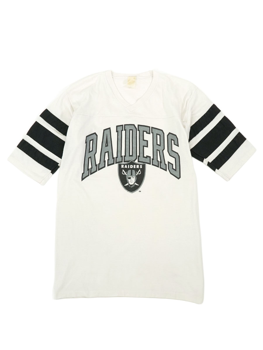 80's～ ''RAIDERS'' 袖ライン フットボールTシャツ 白 実寸(L位) 