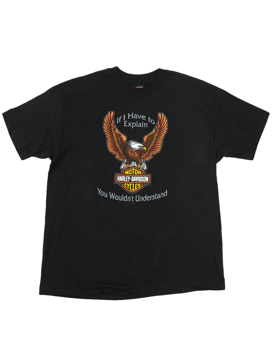 90's H-D ハーレーダヴィッドソン イーグル 両面プリント Tシャツ 表記(XL) USA製 ノンウォッシュ