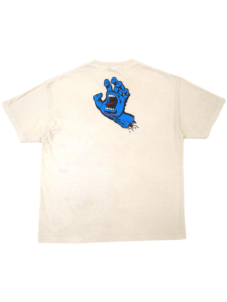 90's～ NHS ''SPEED WHEELS SANTA CRUZ'' スクリーミングハンドプリント Tシャツ アイボリー 実寸(XL位)