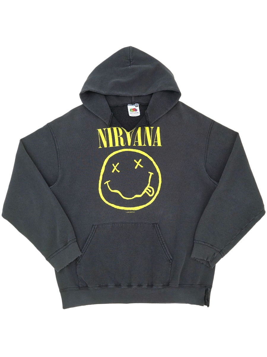 00's FRUIT OF THE LOOM NIRVANA ''スマイリーフェイス'' 両面プリント スウェットパーカ ブラック 表記(L)