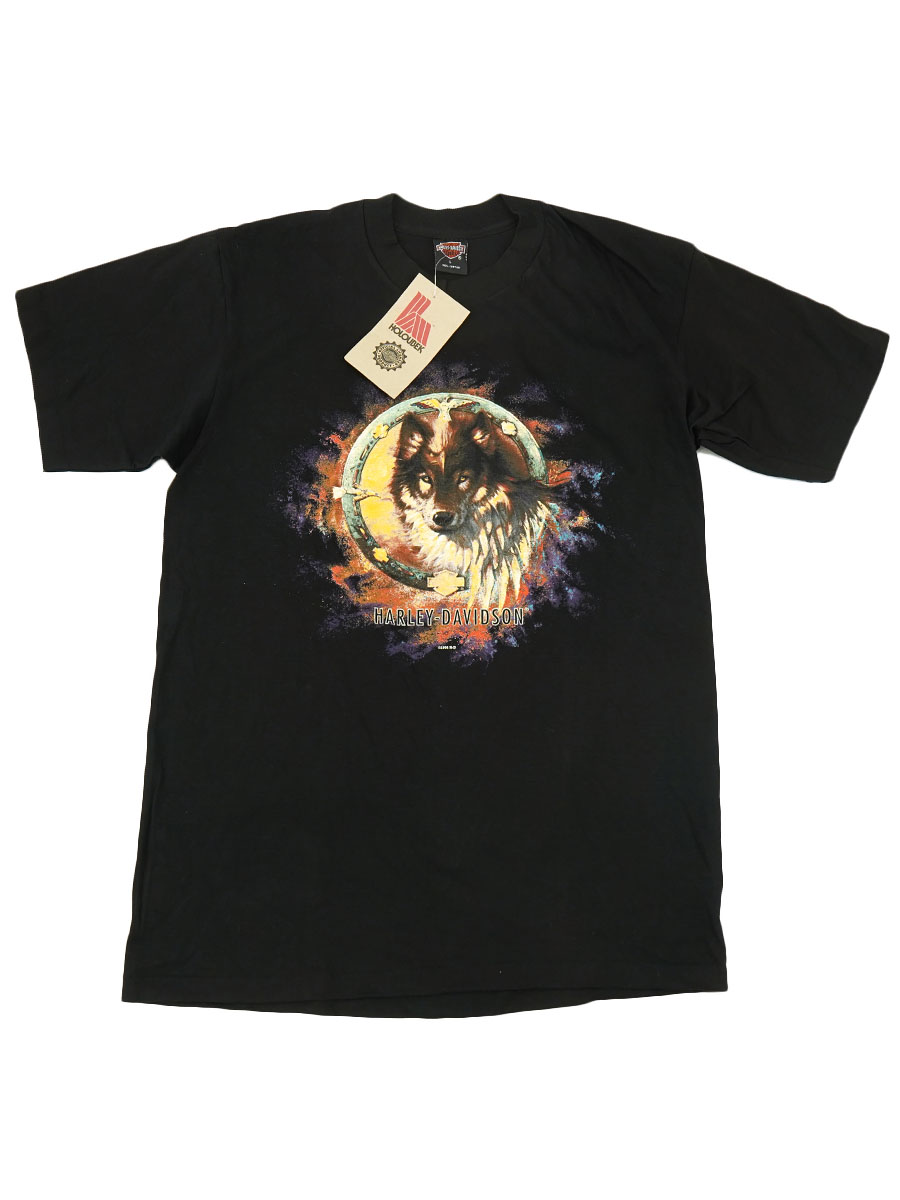 90's H-D ハーレーダヴィッドソン ウルフ 両面プリント Tシャツ 表記(L) USA製 DEAD
