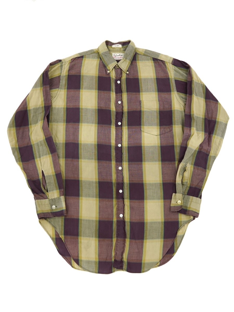60's Lindberq 3点留め トーンオントーンチェック ボタンダウンシャツ 実寸(M位)