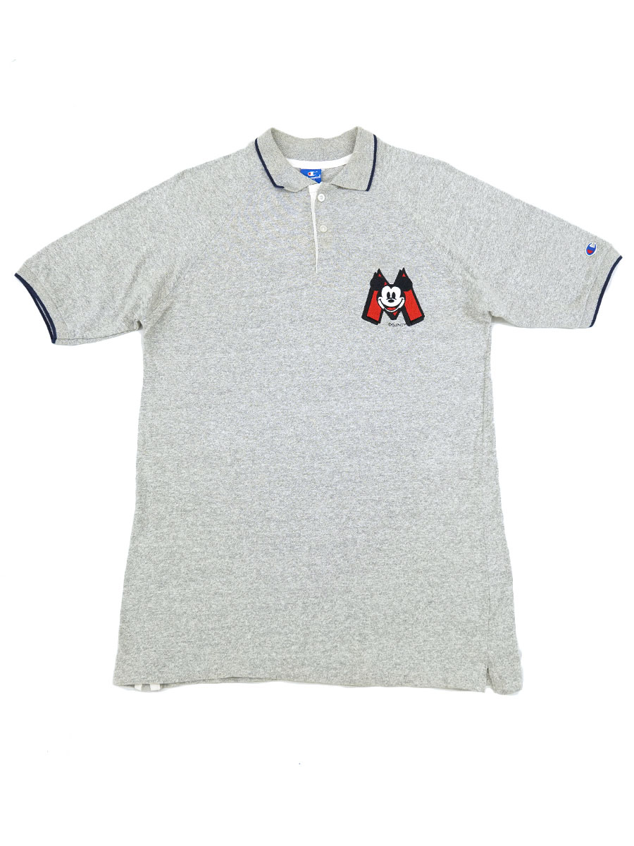 90's 青刺繍タグ チャンピオン ミッキーマウス 霜降り 半袖ポロ 表記(L) USA製