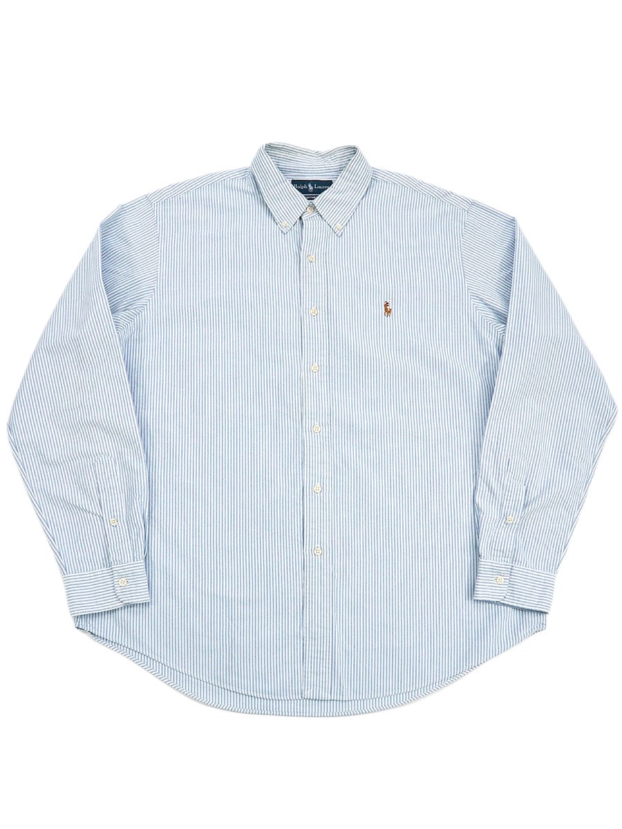 ラルフローレン CUSTOM FIT 青白ストライプ ボタンダウンシャツ 表記(XL)
