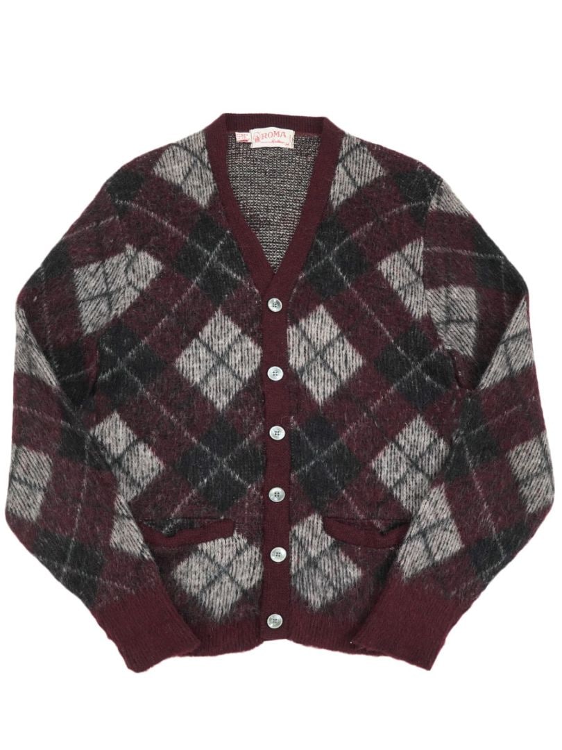 60's ROMA アーガイル柄 ウール×モヘア ニットカーディガン 表記(M)