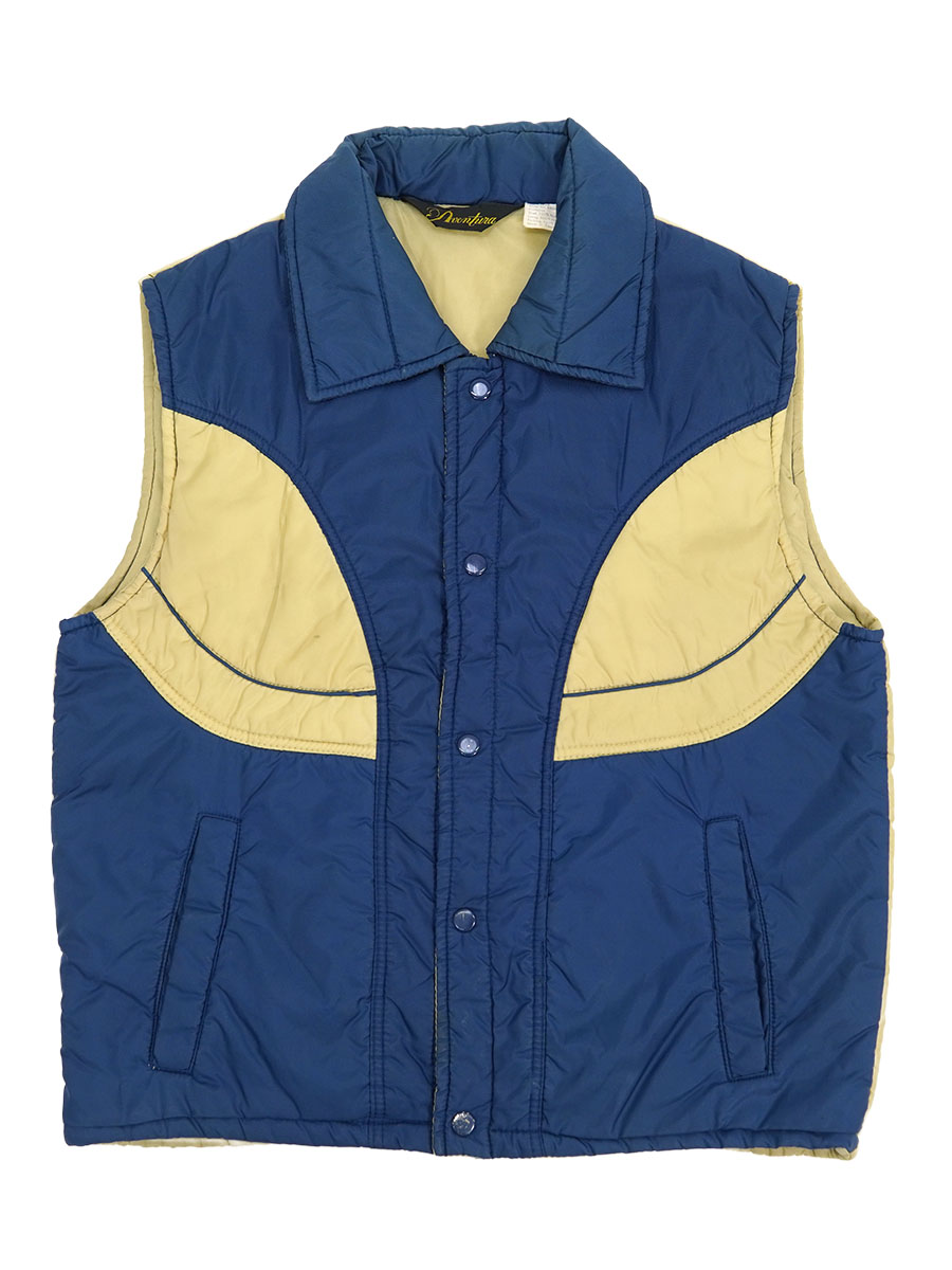 80's Aventura 中綿入り ナイロンベスト ネイビーｘベージュ 表記(M)