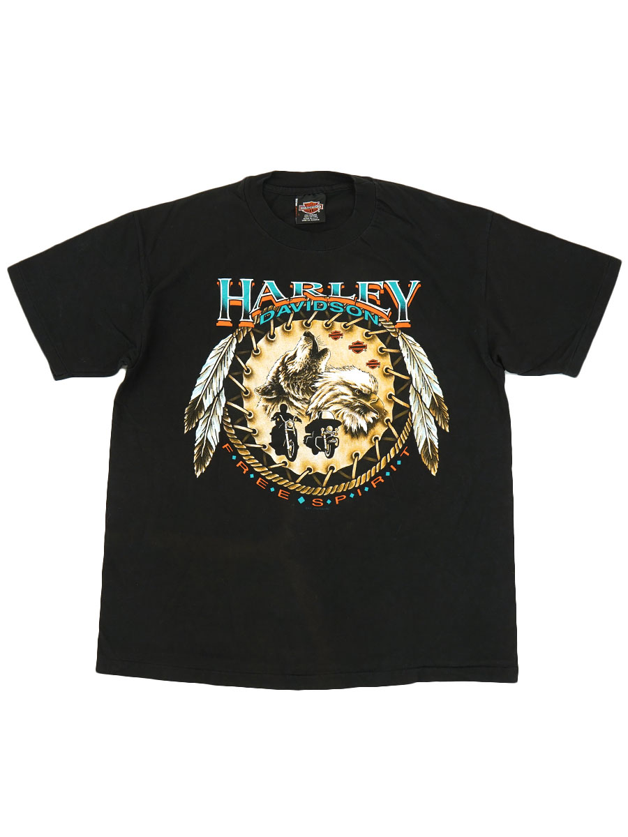 90's H-D ハーレーダヴィッドソン ''FREE SPIRIT'' 両面プリント Tシャツ 表記(L) USA製 ノンウォッシュ