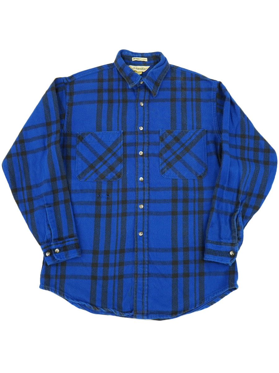 80's St.JOHN'S BAY 青黒チェック フランネルシャツ 表記(LT TALL) USA製　