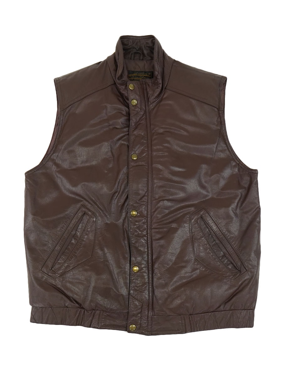 80's 黒タグ エディバウアー レザーダウンベスト 焦げ茶 実寸(L位)