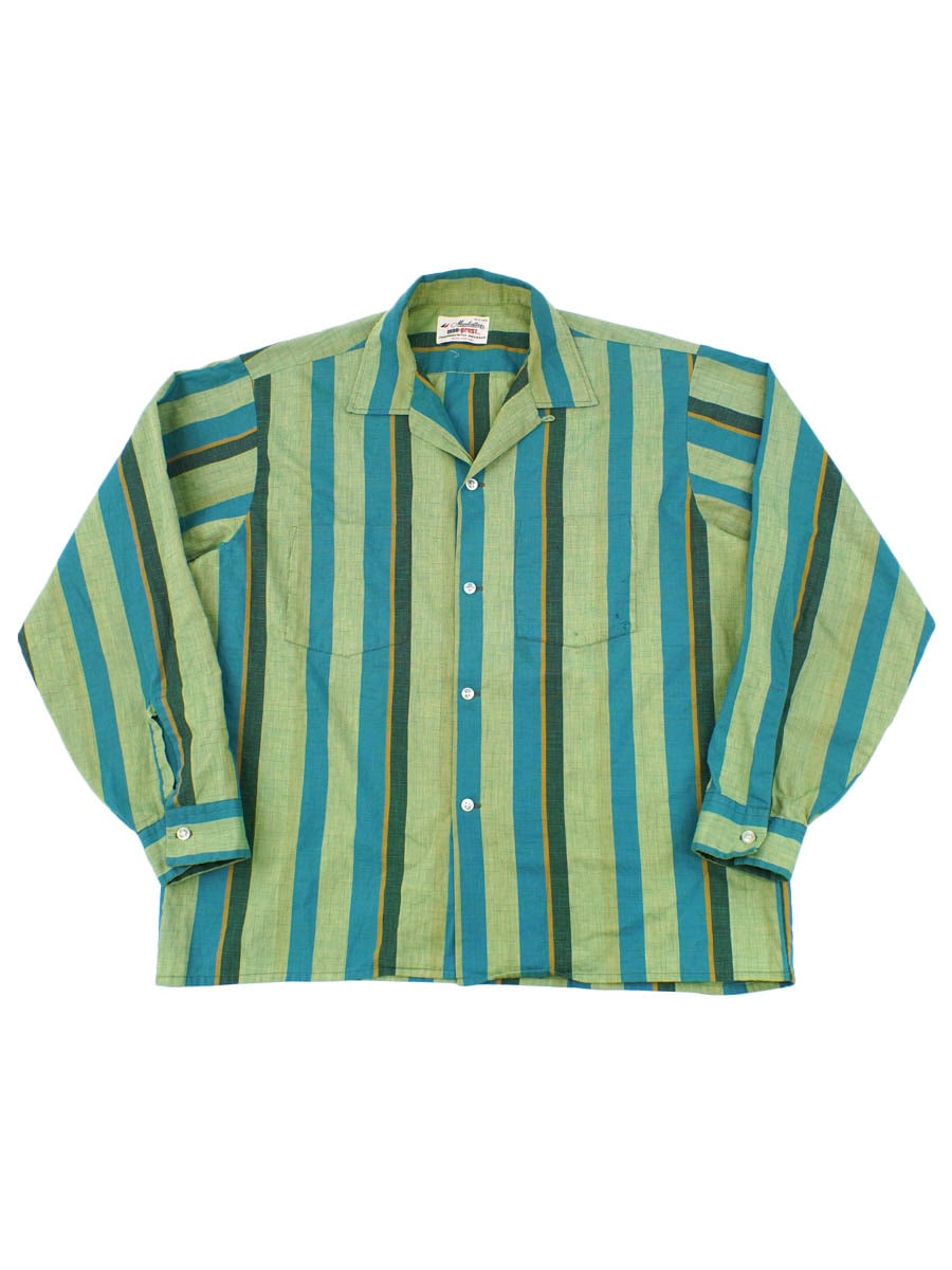 60's Manhattan ループカラー ランダムストライプ ロングスリーブシャツ 表記(L)