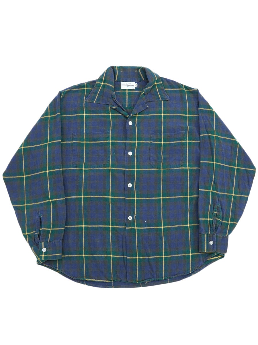 60's Truval 好配色チェック柄 ループカラー コットンシャツ 表記(L)