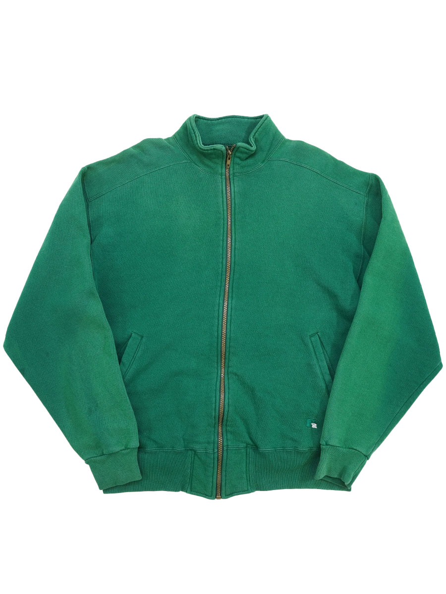 90's■USA製■RUSSELL ATHLETIC【XL】ジップパーカー 緑 90's RUSSELL ATHLETIC 無地 ハーフジップ スウェット ダークティール