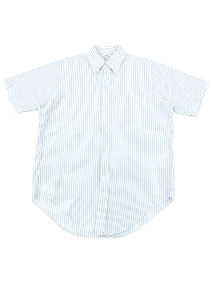 USA製 Brooks Brothers Makers ストライプ柄 半袖ボタンダウンシャツ 表記(15 1/2)