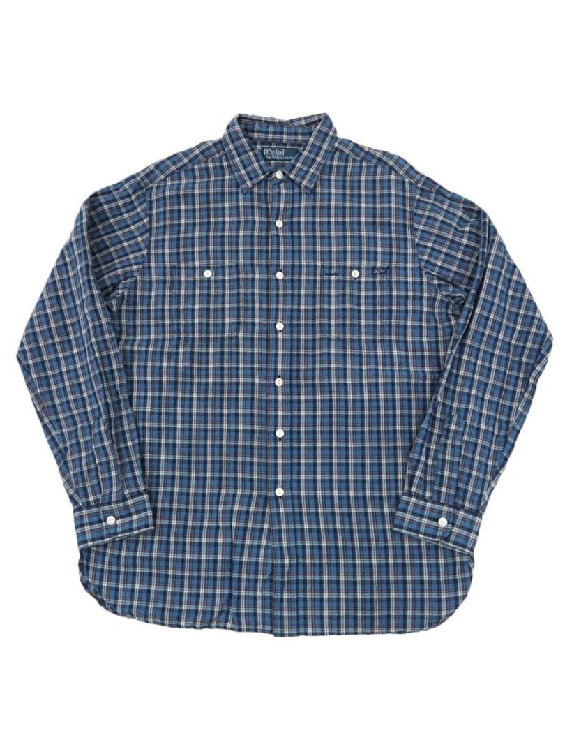 ラルフローレン 好配色チェック ロングスリーブシャツ 表記(L) マチ付き