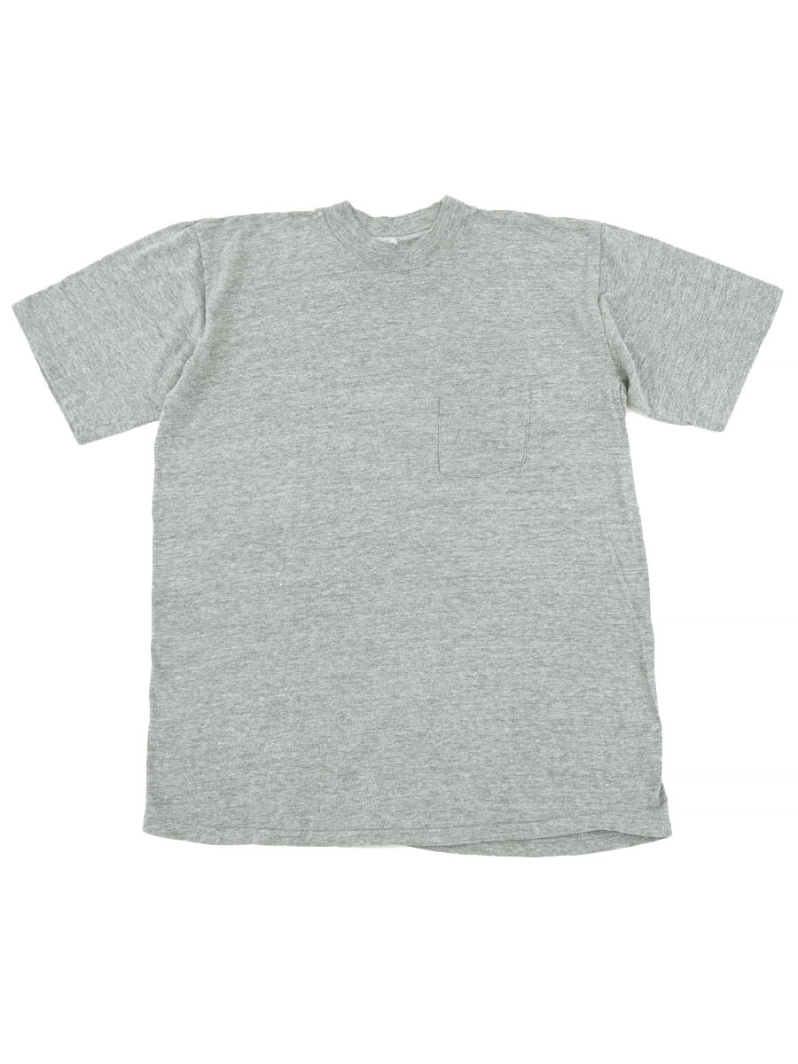 70's HI CRU 100%コットン 無地 ポケットTシャツ 杢グレー 表記(42-44