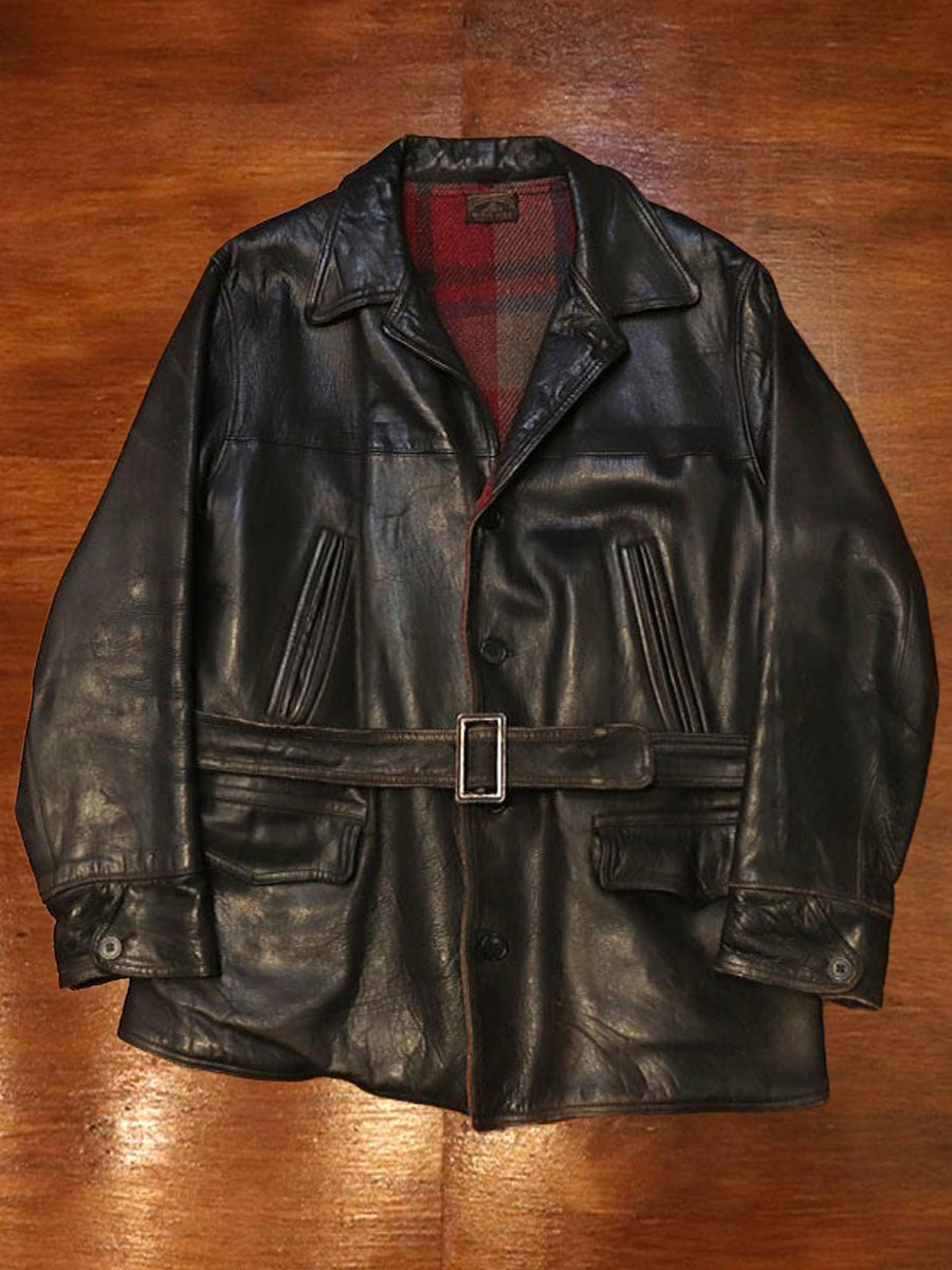 1930s LEATHER CAR COAT , Size 42