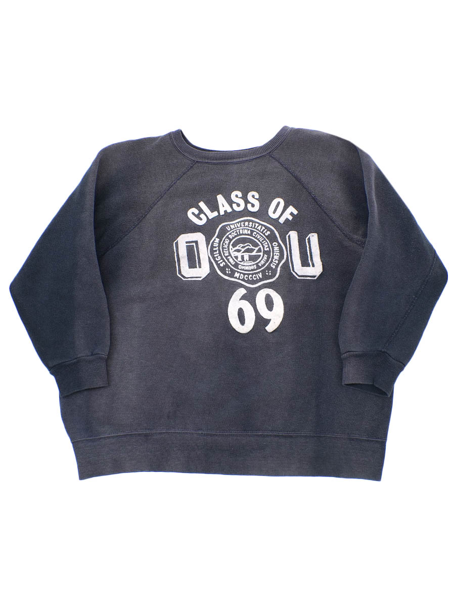 60s 半袖 スウェット ラグラン フェード 3段 フロッキー 茄子紺 60s