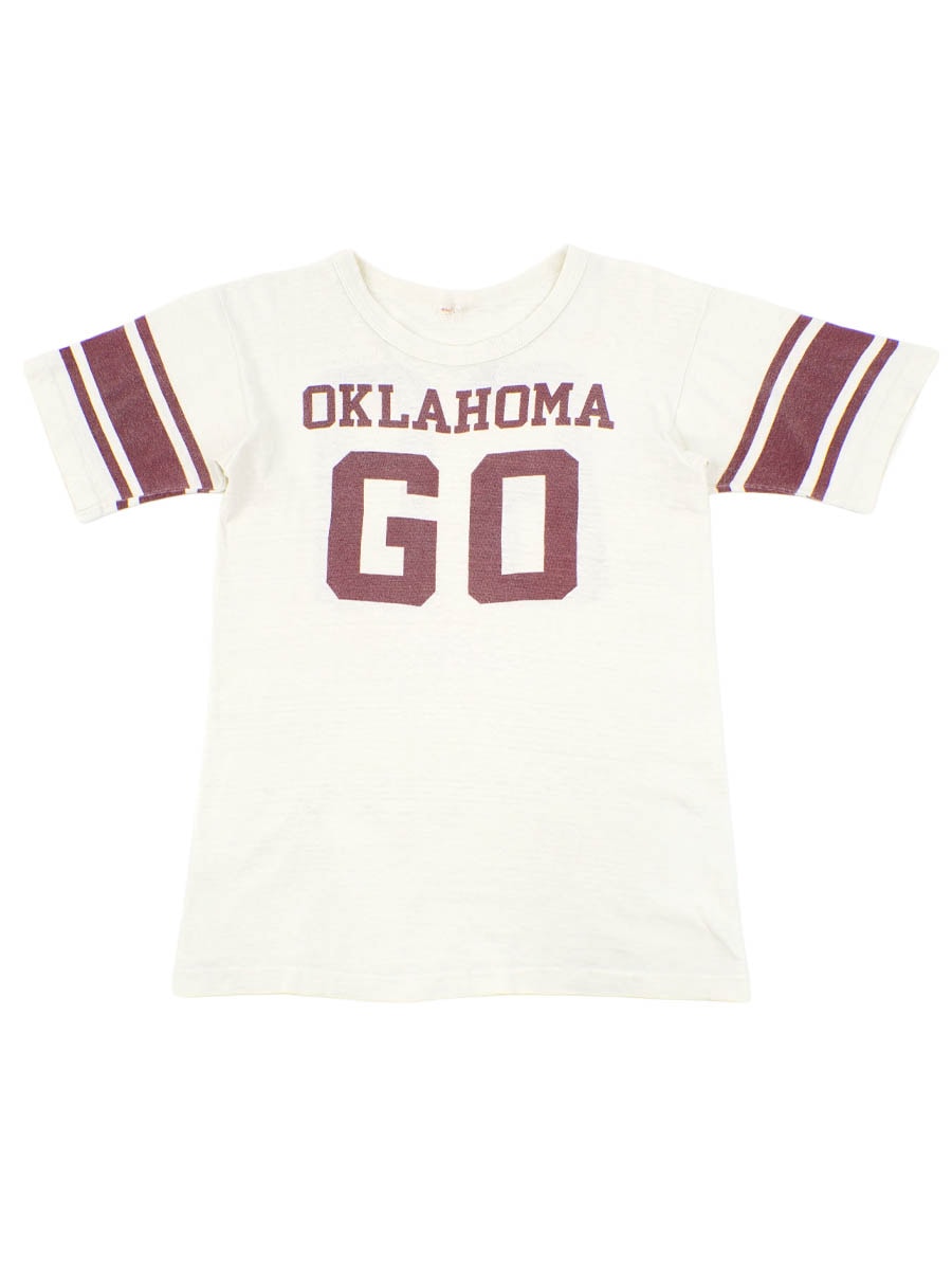 60's ランタグ チャンピオン ''OKLAHOMA GO'' 両面染み込み 袖ライン 半袖フットボールTシャツ 表記(M)