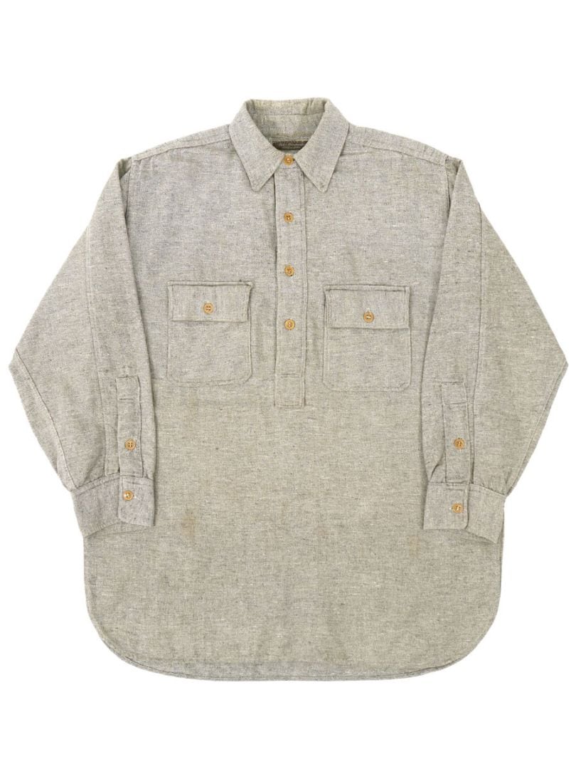 30's～ John Wanamaker Philadelphia チンスト マチ付き ダブル襟 ウールシャツプルオーバー 実寸(15 1/2位)