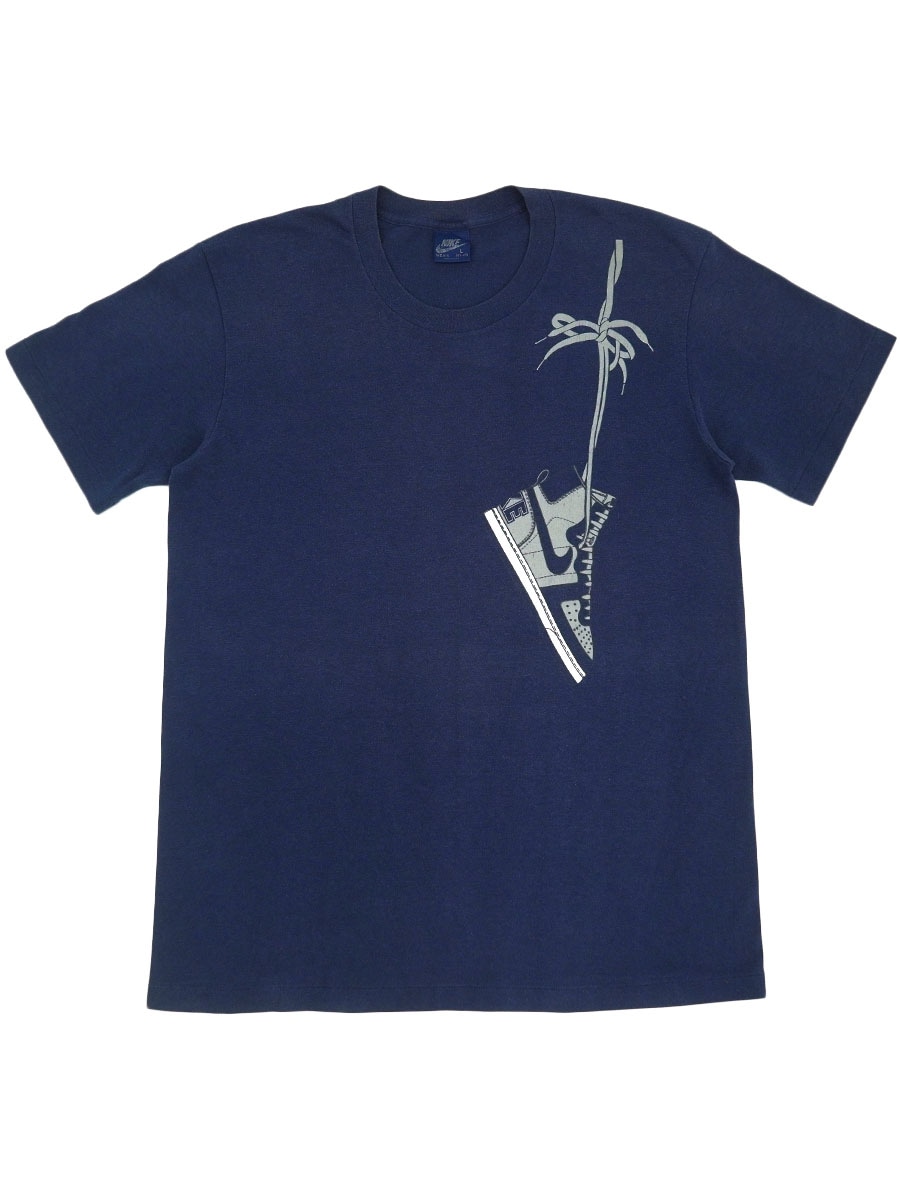 80's 紺タグ NIKE ''TERMINATOR'' 肩掛けプリント Tシャツ ネイビー