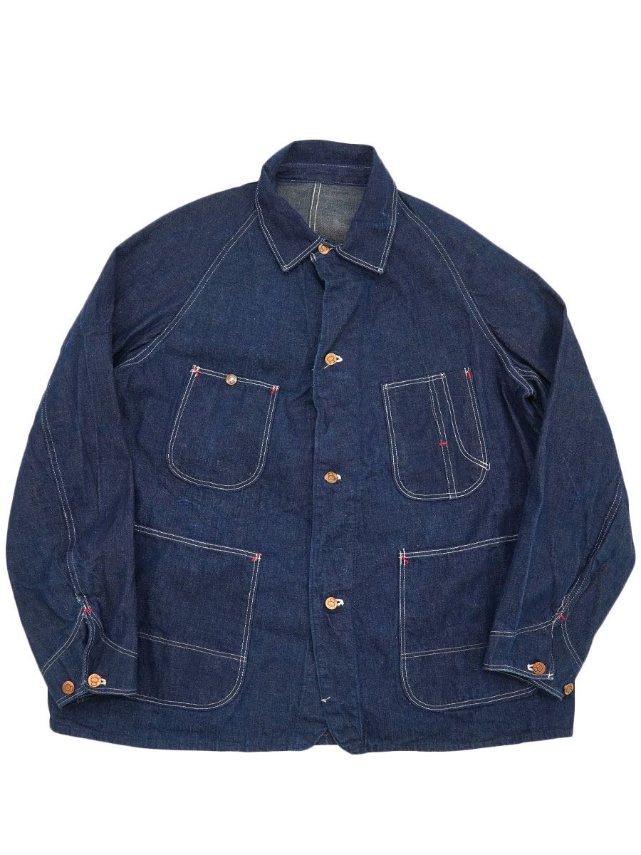 40's～ ダブル襟 デニムカバーオール 真っ紺! 実寸(50位) ワンウォッシュ