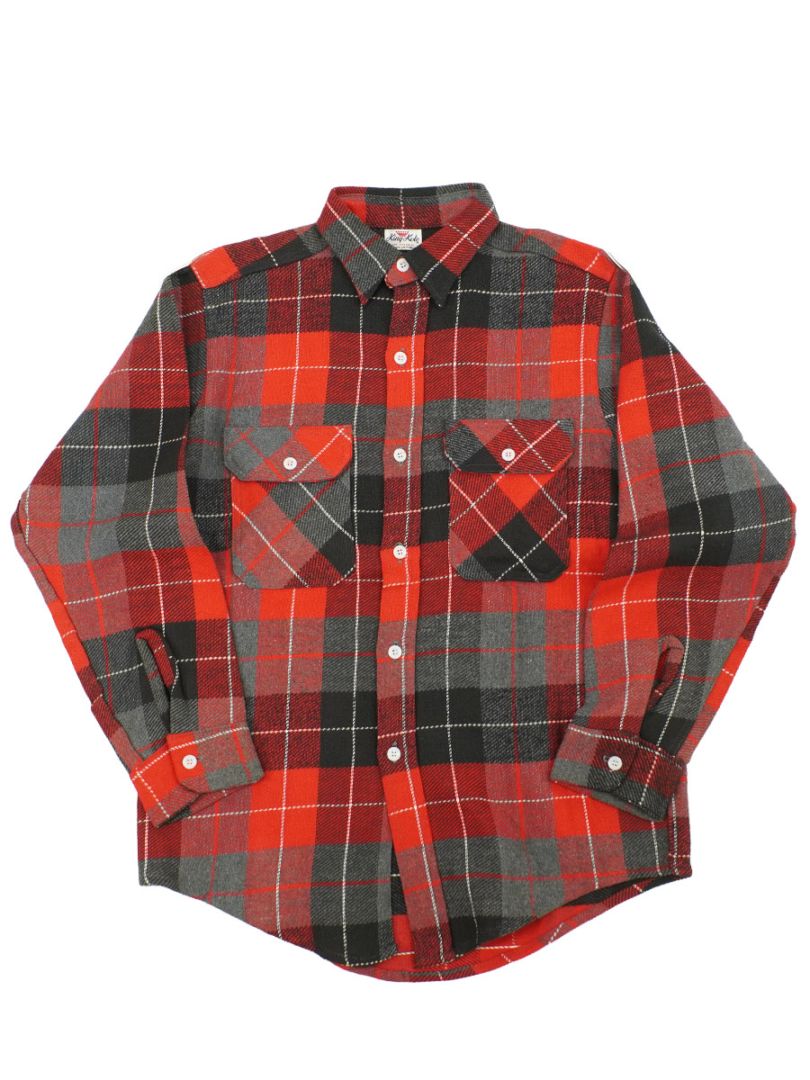 60's King Kole 好配色チェック 黒灰赤 フランネルシャツ 実寸(16 1/2