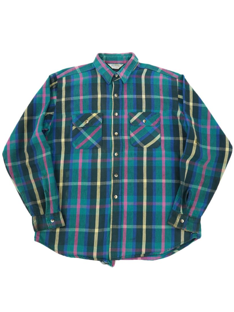 70's～ FIVEBROTHER ピンク入り 好配色チェック フランネルシャツ 表記