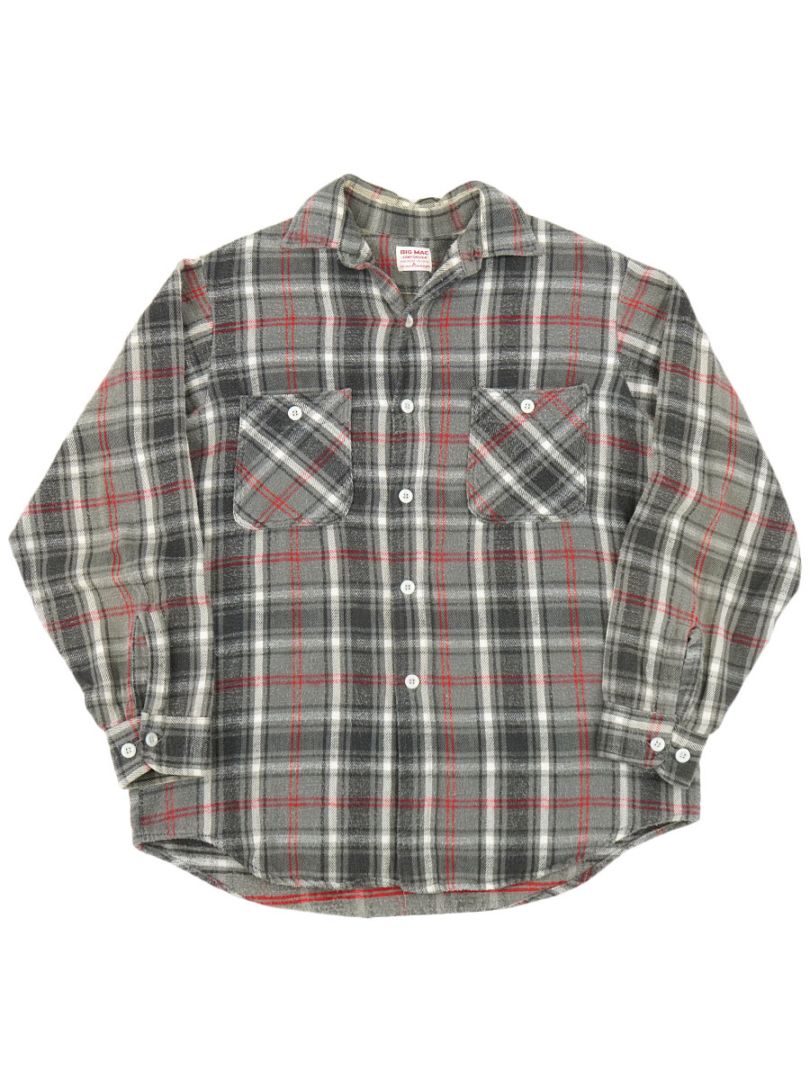 60's BIG MAC 灰黒白赤チェック フランネルシャツ 表記(15-15 1/2