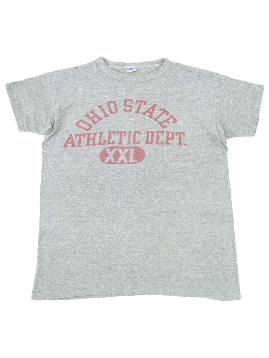 70's バータグ チャンピオン ''OHIO STATE ATHLETIC DEPT.'' 3段染み込み 霜降りTシャツ 表記(XXL)　