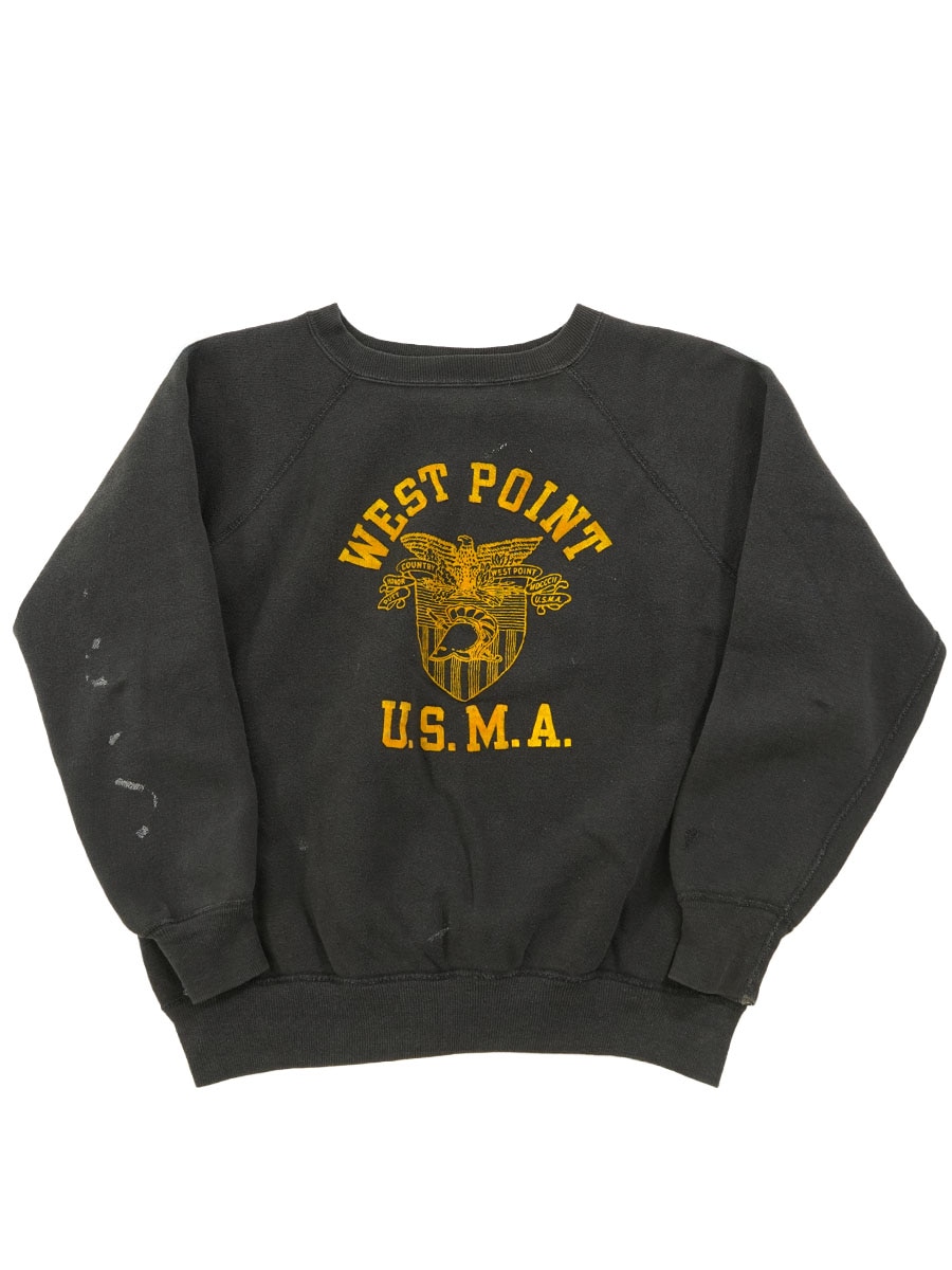 60's ''WEST POINT U.S.M.A'' 3段フロッキープリント ブラック！ ラグランスウェット 実寸(M-L位)