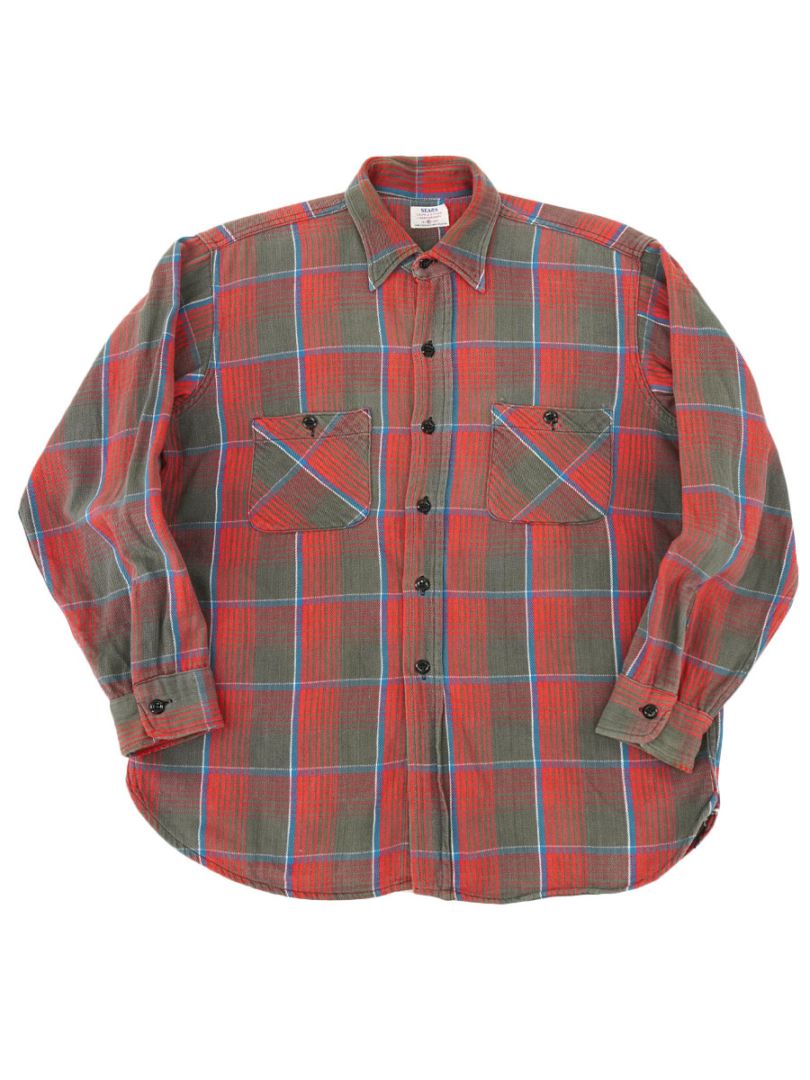 60's 刺繍タグ Sears マチ付き フランネルシャツ 表記(M) USA製