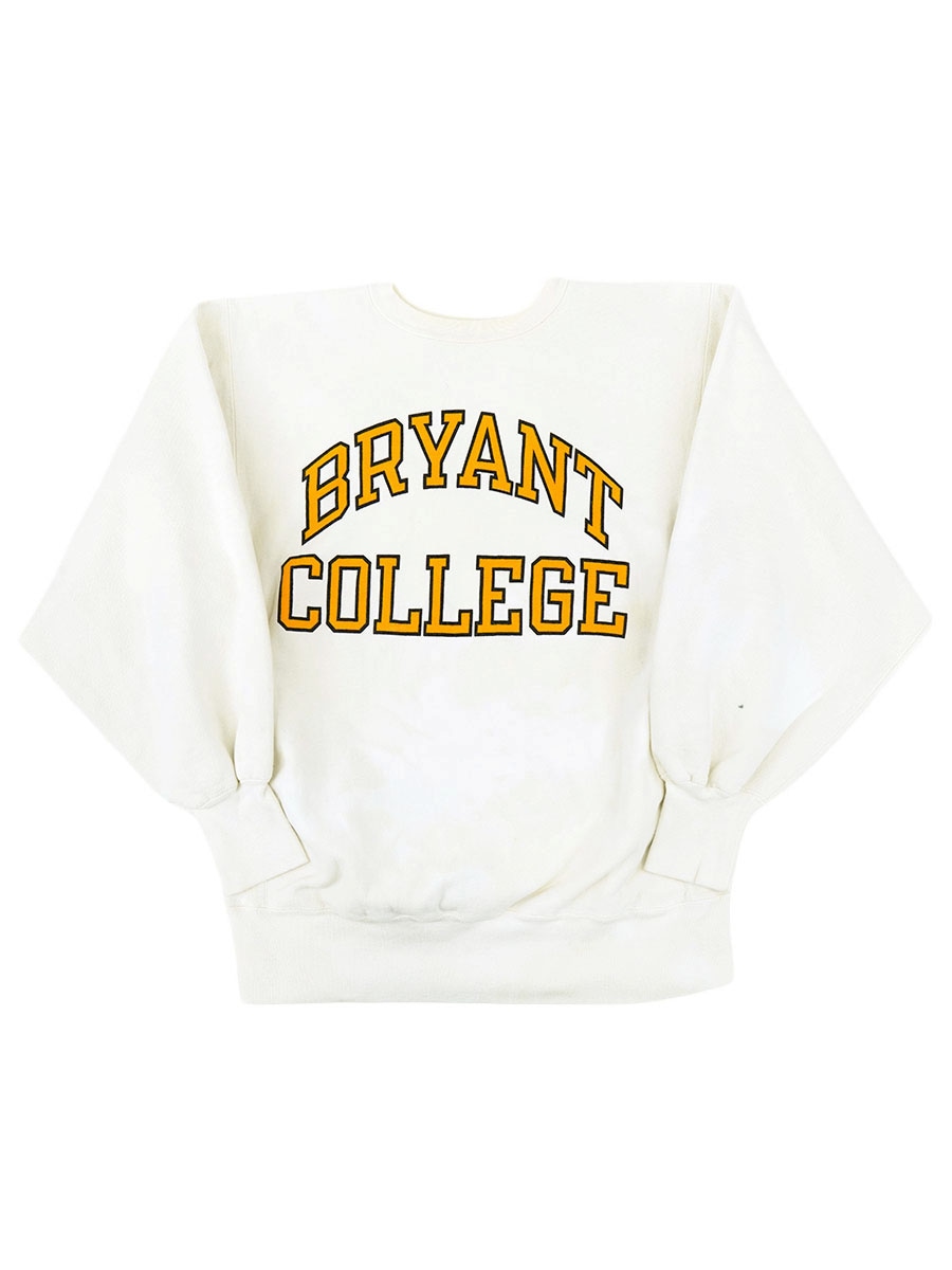 80's プリントタグ チャンピオンRW ''BRYANT COLLEGE'' 染み込みプリント ホワイト 表記(XL) USA製