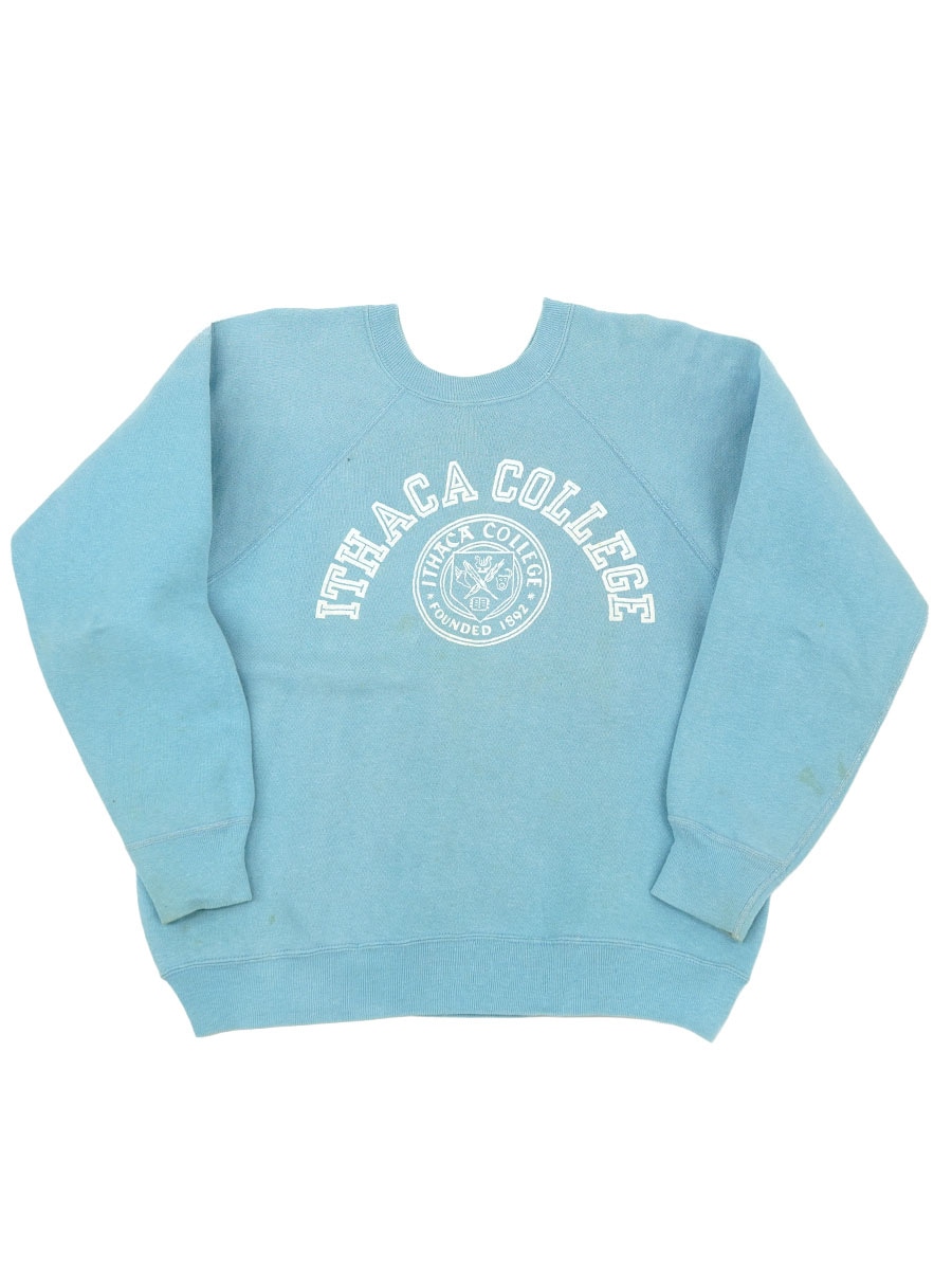 60'S ''ITHACA COLLEGE'' FLOCKY PRINT SWEAT SHIRT SKY BLUE (APPROX.MEDIUM) 