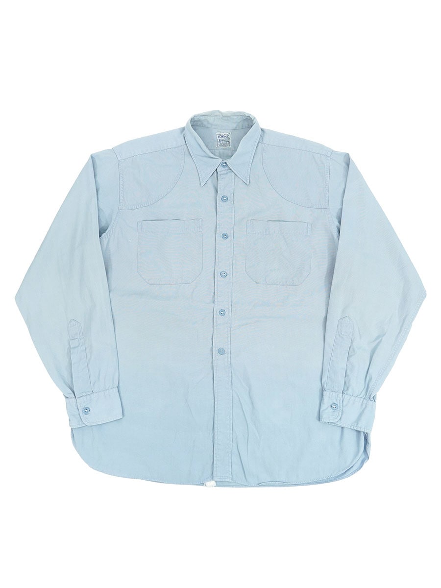 60's Elbeco マチ付き L/S ワークシャツ ライトブルー 実寸(16位