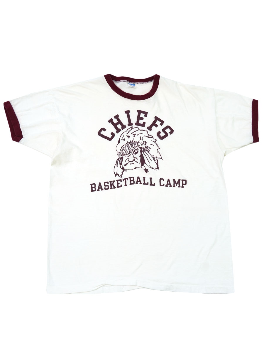 70's バータグ チャンピオン ''CHIEFS BASKETBALL CAMP'' インディアンヘッド リンガーTシャツ 表記(XL)