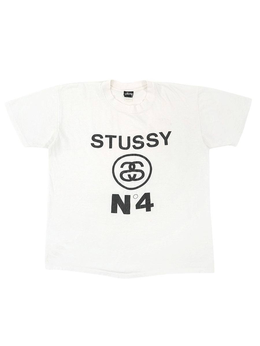 80's STUSSY SSリンクロゴ プリントTシャツ ホワイト 表記(L) USA製