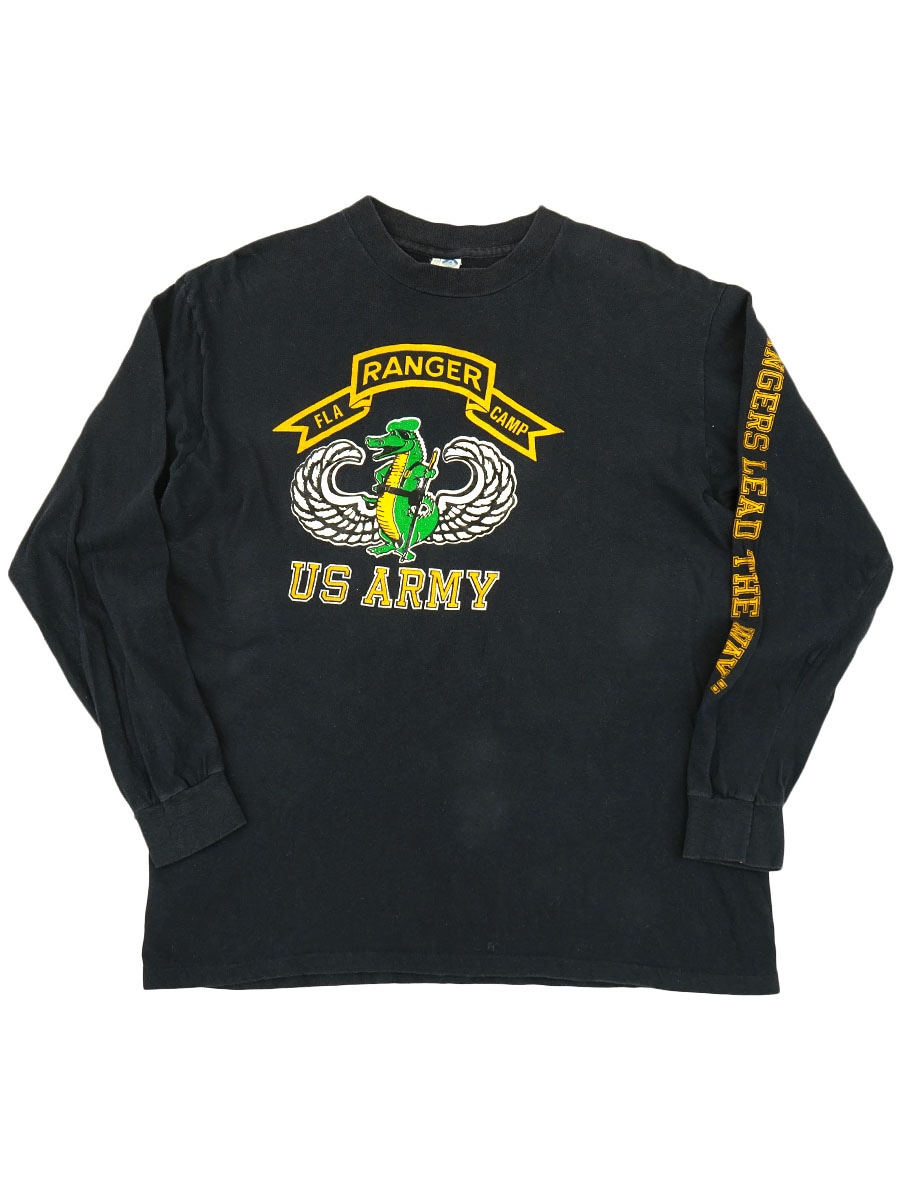 80's ARTEX ''RANGER U.S.ARMY'' 3段 袖プリント入り ロングスリーブTシャツ 表記(XL) USA製 黒