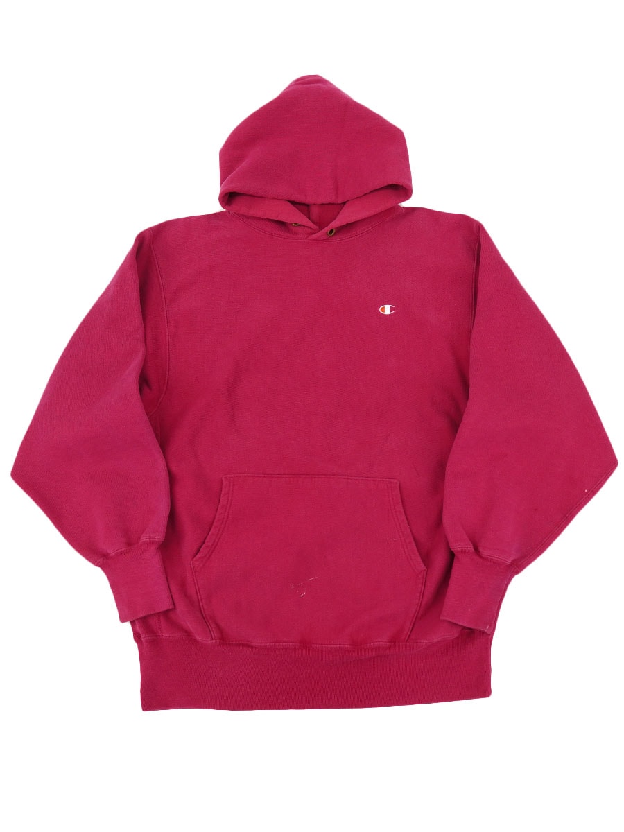 90's 刺繍タグ チャンピオンRWパーカ 無地 チェリーピンク 表記(XL) USA製