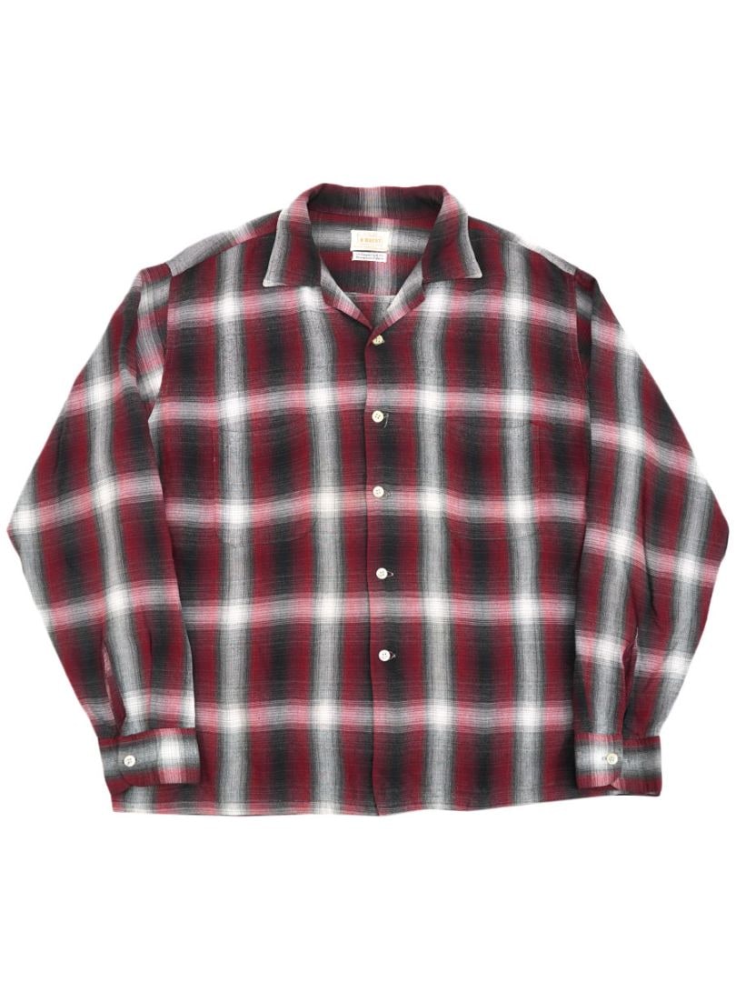 60's BRENT 赤ベース オンブレーチェック ループカラーシャツ 表記(L)